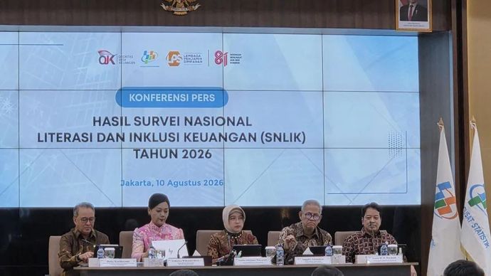 Badan Pusat Statistik (BPS) merilis hasil Survei Nasional Literasi dan Inklusi Keuangan (SNLIK) Tahun 2026 yang menunjukkan indeks literasi dan inklusi keuangan masyarakat meningkat dibandingkan tahun sebelumnya, di Jakarta, Senin, 10 Agustus 2026