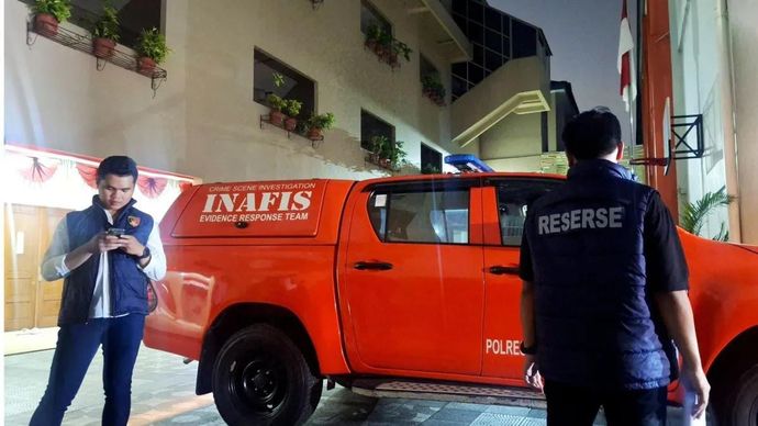 Ruang eks Ketua Pengurus Yayasan yang menjadi tempat penyimpanan senjata di sekolah swasta kawasan Pondok Pinang, Kebayoran Lama, Jakarta Selatan