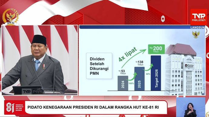 Presiden Prabowo Subianto saat pidato kenegaraan di DPD, DPR, MPR RI