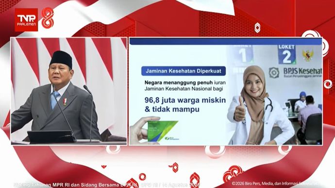 Presiden Prabowo Subianto saat pidato kenegaraan di DPD, DPR, MPR RI, Jumat, 14 Agustus 2026. 