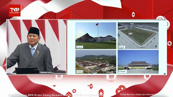 Presiden Prabowo Subianto saat pidato kenegaraan di DPD, DPR, MPR RI, Jumat, 14 Agustus 2026, terkait pembangunan dan revitalisasi rumah sakit-rumah sakit. 