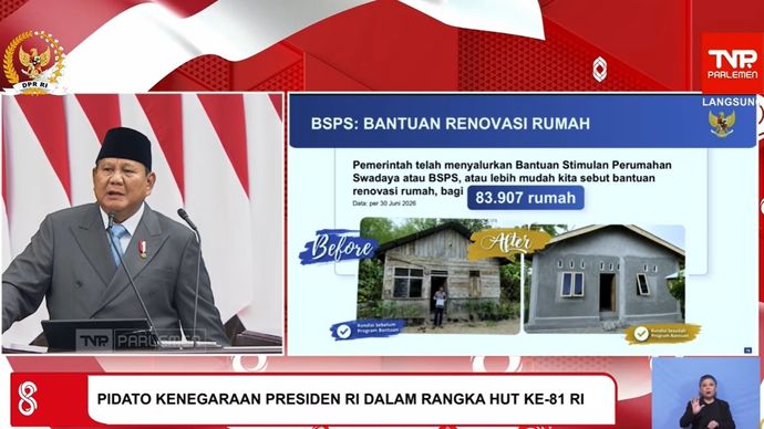 Presiden Prabowo Subianto saat pidato kenegaraan di DPD, DPR, MPR RI, Jumat, 14 Agustus 2026. 
