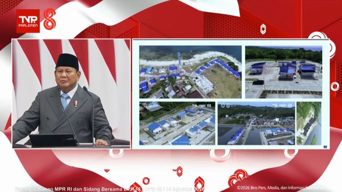 Presiden Prabowo Subianto saat pidato kenegaraan di DPD, DPR, MPR RI, Jumat, 14 Agustus 2026. 
