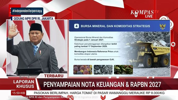 Presiden Prabowo Subianto menyampaikan pidato Nota Keuangan dan RAPBN 2027 di Gedung DPR, Jakarta, Jumat, 14 Agustus 2026. 
