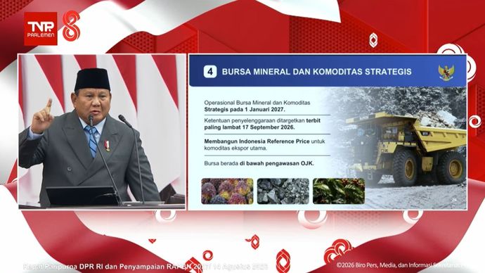 Presiden Prabowo Subianto menyampaikan Nota Keuangan dan RAPBN 2027 di Gedung DPR/MPR, Jakarta, Jumat, 14 Agustus 2026. 