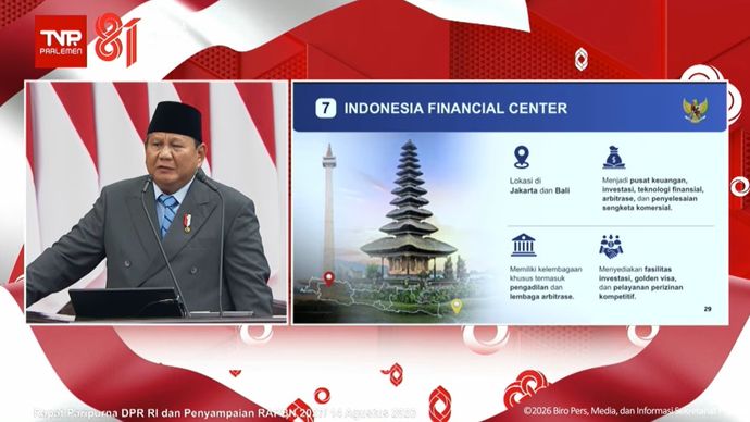 Presiden Prabowo Subianto menyampaikan pidato Nota Keuangan dan RAPBN 2027 di Gedung DPR/MPR, Jakarta, Jumat, 14 Agustus 2026. 