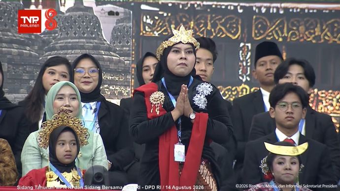 Presiden Prabowo Subianto saat pidato kenegaraan di DPD, DPR, MPR RI, Jumat, 14 Agustus 2026. 