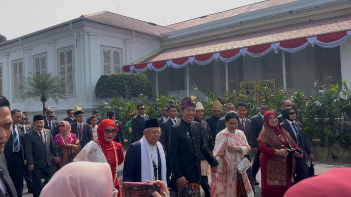 Presiden ke-7 RI Joko Widodo (Jokowi) bersama Iriana Jokowi tiba di Istana Merdeka, Jakarta, Senin, 17 Agustus 2026.
