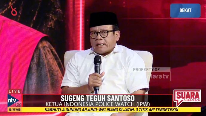 Ketua Indonesia Police Watch (IPW), Sugeng Teguh Santoso dalam Suara Nusantara &lsquo;Febrie Melawan: Keadilan Dipertaruhkan?', Rabu, 19 Agustus 2026.