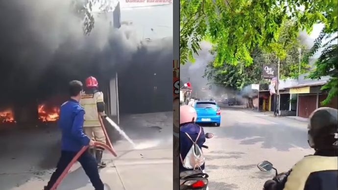 Sebuah toko helm di Jalan Pasundan, Kelurahan Adiarsa Barat, Kecamatan Karawang Barat, Kabupaten Karawang, terbakar pada Kamis (20/8) pagi. Kebakaran menghanguskan seluruh bagian toko beserta barang dagangan yang berada di dalamnya.