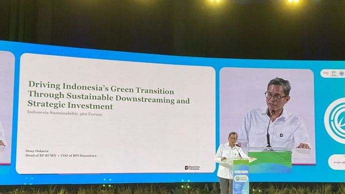 Managing Director of Global Relations and Governance Danantara Pahala N. Mansury menyampaikan sambutan dalam Indonesia Sustainability 360 Forum 2026 di Jakarta, Rabu (26/8/2026). 