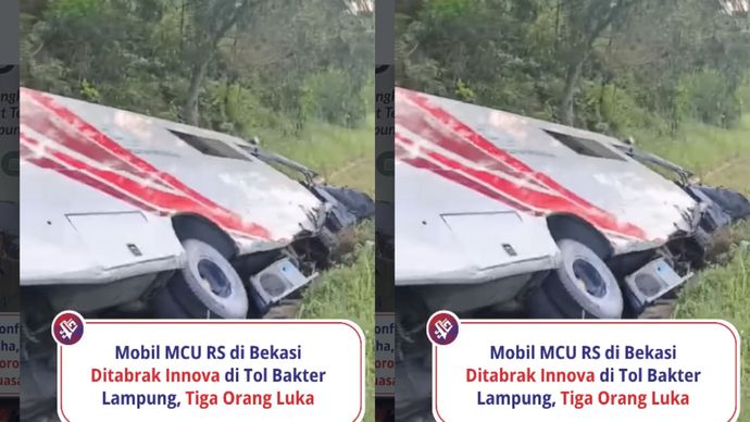  Mobil MCU (Medical Check Up) milik rumah sakit asal Bekasi ditabrak Toyota Kijang Innova di ruas Jalan Tol Bakauheni-Terbanggi Besar (Bakter), tepatnya KM 69+800 Jalur A, Selasa (25/8/2026) sore. Akibat kecelakaan tersebut, tiga orang mengalami luka-luka.
