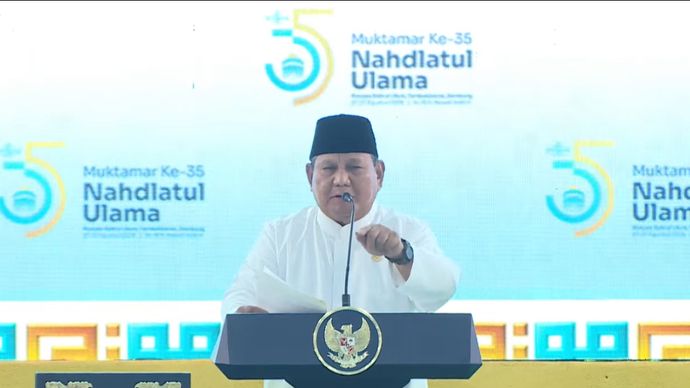 Presiden Prabowo Subianto menghadiri pembukaan Muktamar ke-35 Nahdlatul Ulama (NU) di Jombang, Jawa Timur