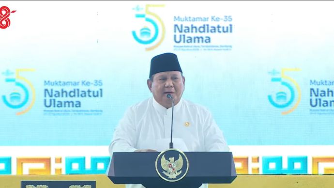 Presiden Prabowo Subianto menghadiri pembukaan Muktamar ke-35 Nahdlatul Ulama (NU) di Jombang, Jawa Timur