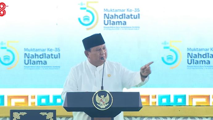 Presiden Prabowo Subianto menghadiri pembukaan Muktamar ke-35 Nahdlatul Ulama (NU) di Jombang, Jawa Timur