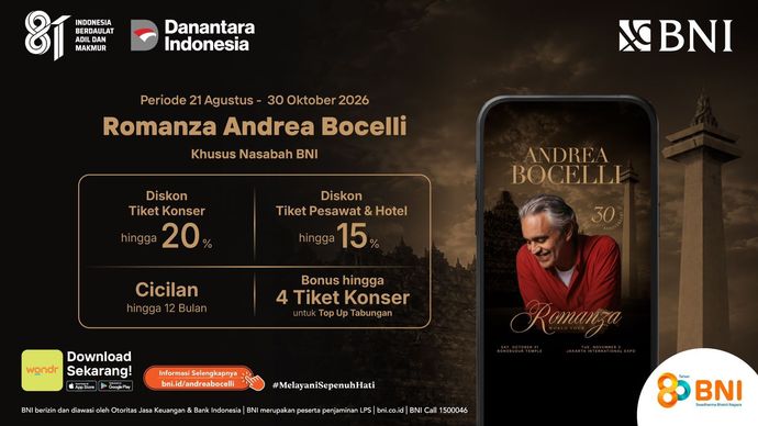 Nonton Andrea Bocelli Makin Istimewa, BNI Tawarkan Diskon Tiket hingga Travel.