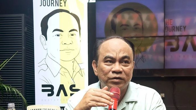 Ketua Umum Projo Budi Arie Setiadi dalam konferensi pers di Jakarta