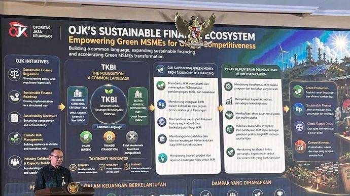 Foto Arsip - Kepala Departemen Surveillance dan Kebijakan Sektor Jasa Keuangan OJK Agus Firmansyah dalam acara Launching Program Pemberdayaan IKM Hijau bersama Kementerian Perindustrian di Jakarta, Kamis, 23 Juli 2027.