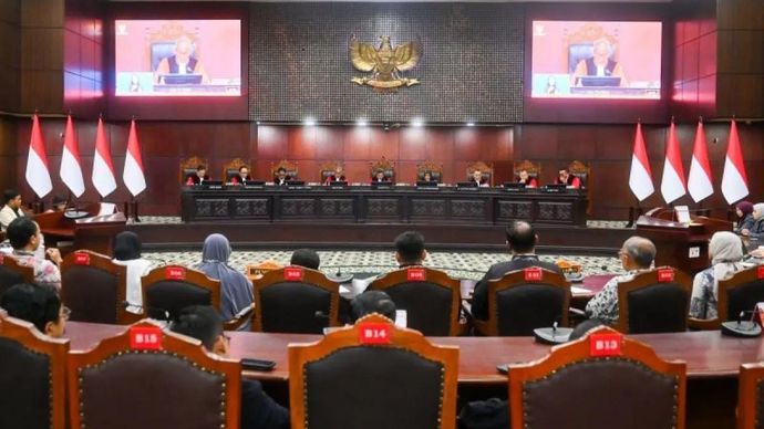 Suasana sidang pembacaan putusan terhadap 17 perkara pengujian undang-undang di Gedung Mahkamah Konstitusi, Jakarta