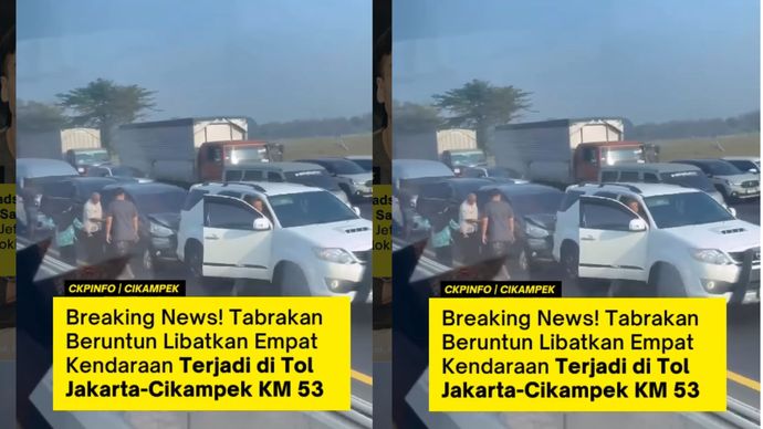 Kecelakaan lalu lintas yang melibatkan empat kendaraan terjadi di ruas Jalan Tol Jakarta-Cikampek KM 53, Kamis (3/9/2026) pagi.