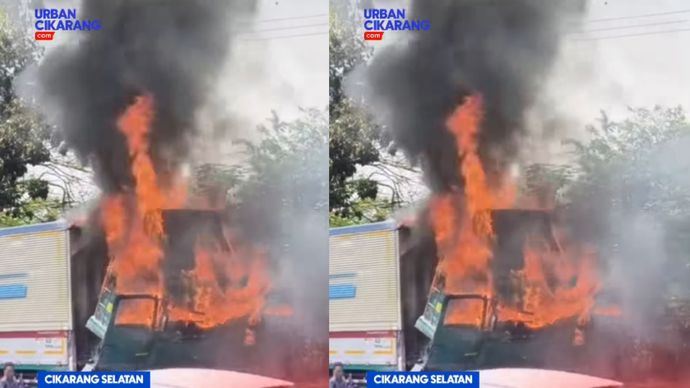 VIDEO: Truk Wingbox Ludes Terbakar di Cikarang