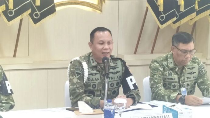 Komandan Puspomau Marsekal Muda TNI Daan Sulfi saat jumpa pers di Lanud Halim Perdanakusuma, Rabu (16/9/2026)