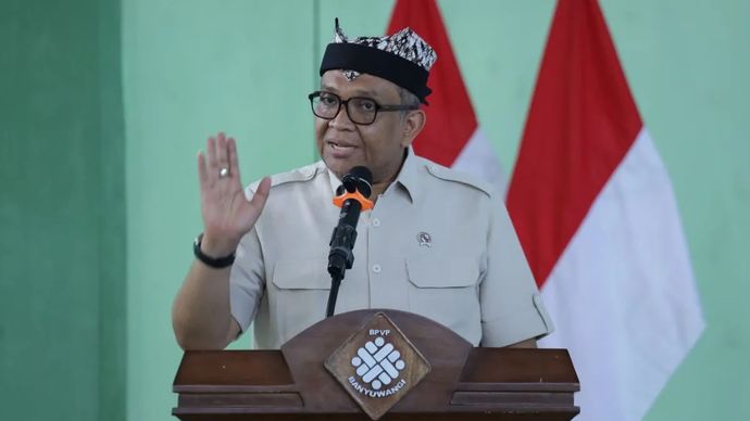 Wakil Menteri Ketenagakerjaan (Wamenaker) Afriansyah Noor saat menghadiri kegiatan Penguatan Sinergitas Pelatihan, di Balai Pelatihan Vokasi dan Produktivitas (BPVP) Banyuwangi, Selasa, 22 September 2026.