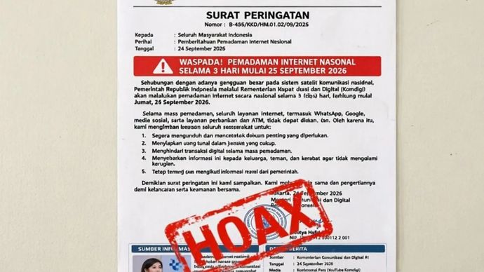 Arsip - Dokumen palsu yang mengatasnamakan Kementerian Komunikasi dan Digital dengan judul &ldquo;Surat Peringatan&rdquo; bernomor B-486/KKD/HM.01.02/09/2026