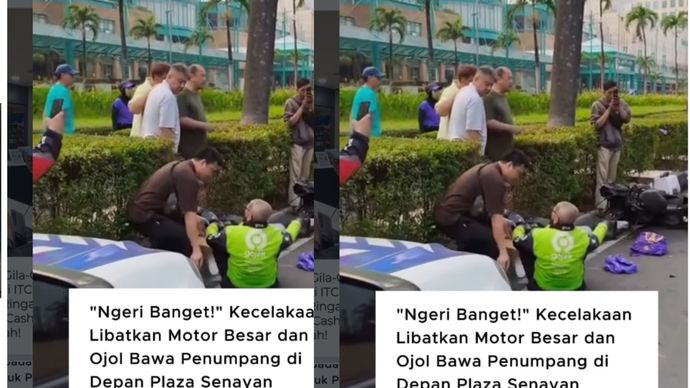 Tabrakan antara pengendara motor gede (moge) dan ojek online yang membawa penumpang terjadi di kawasan Jl. Asia-Afrika, depan Plaza Senayan. Insiden ini sempat bikin arus lalu lintas macet dan jadi tontonan warga.