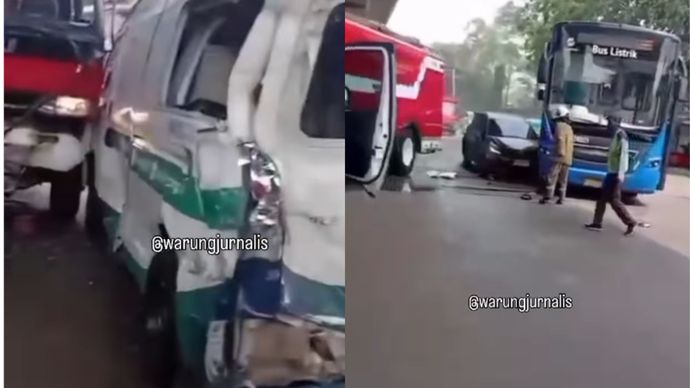 Kecelakaan beruntun yang melibatkan mobil pribadi, truk, Transjakarta, hingga kendaraan pemadam kebakaran (damkar) dan ambulans terjadi di Jalan Raya Bekasi, depan PT Mitsubishi Krama Yudha, pada Senin (28/9/2026) pagi