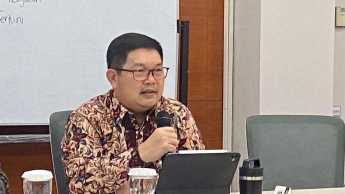 Direktur Eksekutif Kepala Departemen Pengelolaan Moneter dan Aset Sekuritas Bank Indonesia (BI) Erwin G Hutapea memaparkan materi dalam Taklimat Media, di Kantor Pusat Bank Indonesia, Jakarta, Rabu (30/9/2026)