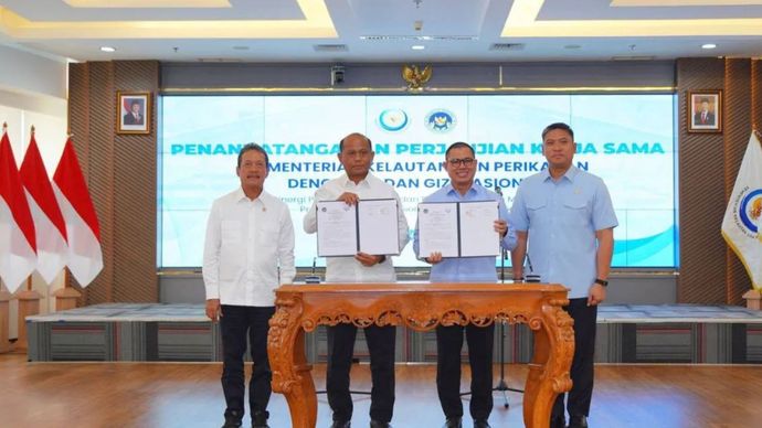 Kementerian Kelautan dan Perikanan (KKP) dan Badan Gizi Nasional (BGN) melakukan penandatangan dokumen Perjanjian Kerja Sama (PKS) untuk menghubungkan produksi perikanan dengan kebutuhan Satuan Pelayanan Pemenuhan Gizi (SPPG) di Jakarta, Rabu (30/9/2026).