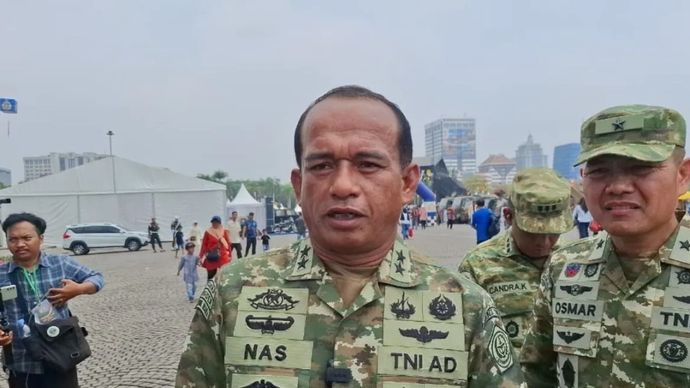 Kapuspen TNI Mayjen TNI Muhammad Nas saat pembukaan TNI Fair di Monas, Jakarta Pusat, Sabtu, 19 September 2026.
