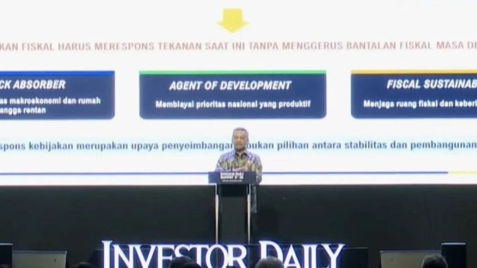 Menteri Keuangan (Menkeu) Suahasil Nazara dalam agenda Investor Daily Summit 2026 di Jakarta, Kamis, 8 Oktober 2026.