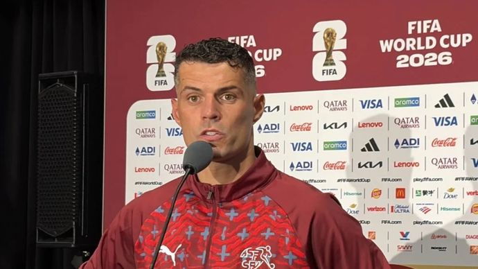 Arsip foto - Kapten tim nasional Swiss Granit Xhaka memberikan keterangan kepada media dalam sesi konferensi pers seusai pertandingan babak 16 besar Piala Dunia 2026 di Stadion BC Place, Vancouver, Kanada.