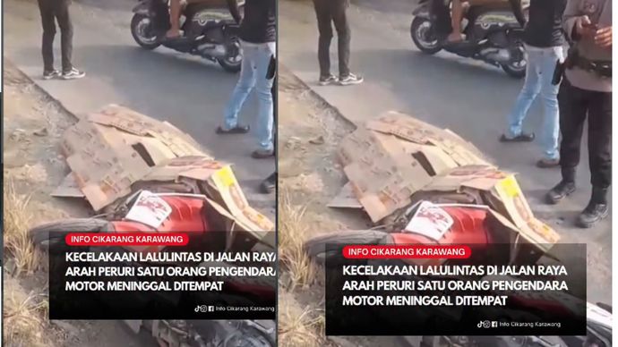 Kecelakaan lalu lintas yang melibatkan sepeda motor dan truk terjadi di dekat Pemakaman Al-Azhar, arah Cidomba, Kecamatan Telukjambe Timur, Kabupaten Karawang, Rabu pagi (14/10/2026).