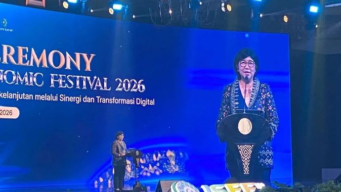 Gubernur Bank Indonesia (BI) Destry Damayanti menyampaikan pidato dalam pembukaan Indonesia Sharia Economic Festival (ISEF) 2026 di Jakarta