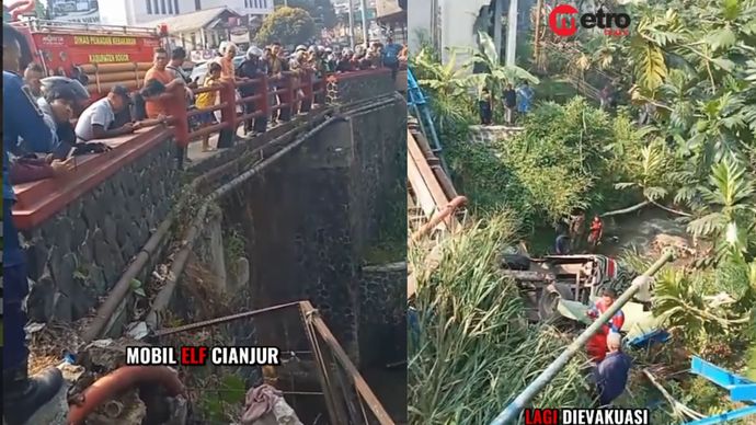 Kecelakaan lalu lintas terjadi di kawasan Ciawi, Puncak, Kabupaten Bogor, Rabu (14/10/2026). Sebuah mobil Elf asal Cianjur dilaporkan terjun ke jurang.