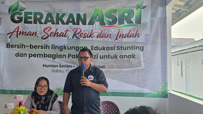 Ketua Umum KNPS Indonesia, David Hamka, saat memberikan sambutan dalam kegiatan sosialisasi Gerakan ASRI dan pencegahan stunting di Hunian Senen, Jakarta Pusat, Sabtu (17/10/2026).