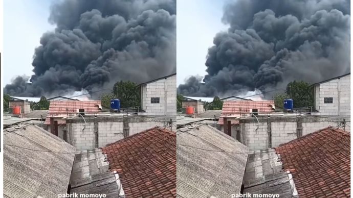 Kebakaran dilaporkan terjadi di gudang Momoyo yang berlokasi di Jalan Industri Raya VIII, Pasir Jaya, Jatiuwung, Kota Tangerang, Selasa (20/10/2026) pukul 14:00 WIB.  Kobaran api masih terlihat menyala di area gudang, disertai kepulan asap hitam pekat yang membubung tinggi ke udara.