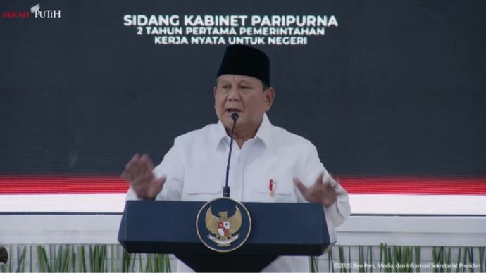 Presiden Prabowo Subianto dalam Rapat Kabinet Paripurna 2 Tahun Pemerintahan 