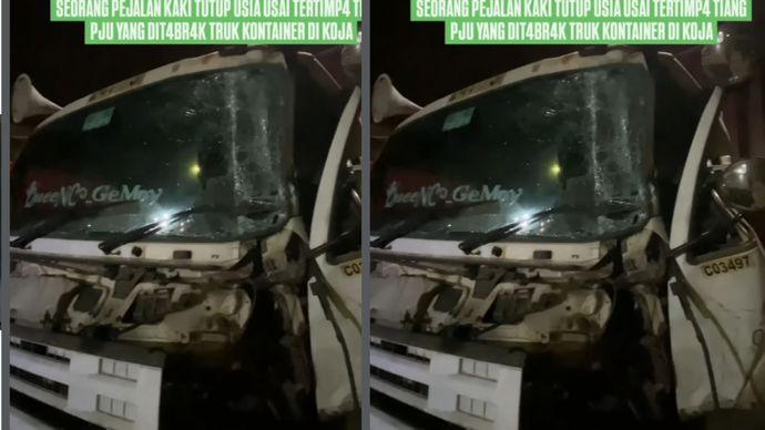 Pejalan Kaki Tewas Mengenaskan Tertimpa Tiang PJU Usai Dihantam Kontainer