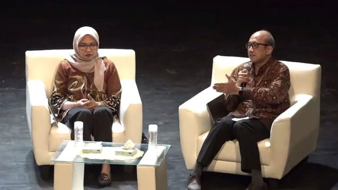Tangkapan layar Deputi Bidang Sumber Daya Manusia Ilmu Pengetahuan dan Teknologi Badan Riset dan Inovasi Nasional (BRIN) Edy Giri Rachman Putra (kanan) dalam agenda Talent Fest 2026 MTN Goes to Campus di Gedung Kesenian Sunan Ambu, ISBI Bandung, Kota Bandung, Jawa Barat, Senin (26/10/2026). 