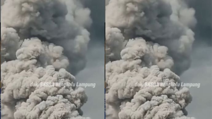 Berdasarkan laporan tim patroli kawasan Cagar Alam Gugus Pulau Anak Krakatau, Senin, 26 Oktober 2026, abu vulkanik berwarna abu-abu gelap tampak keluar secara terus-menerus dari puncak kawah gunung.