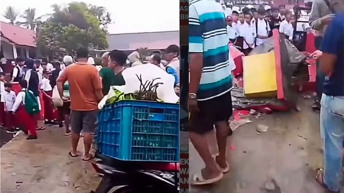 GAPURA SEKOLAH RUBUH TIMPA SISWA DAN ORANG TUANYA
