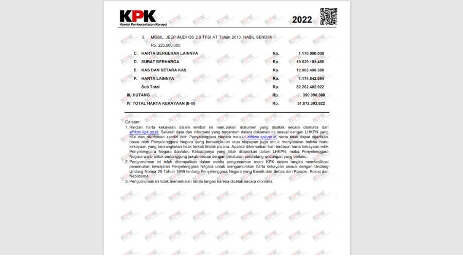 Laporan kekayaan Askolani Direktur Jenderal Bea dan Cukai <b>(dok. KPK)</b>