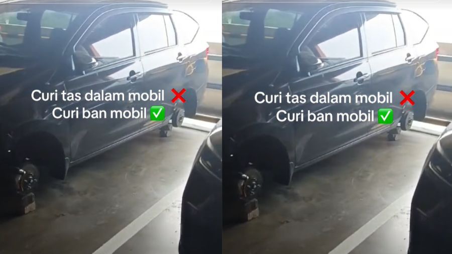 Tiga ban mobil raib digondol maling (TikTok) <b>(TikTok )</b>