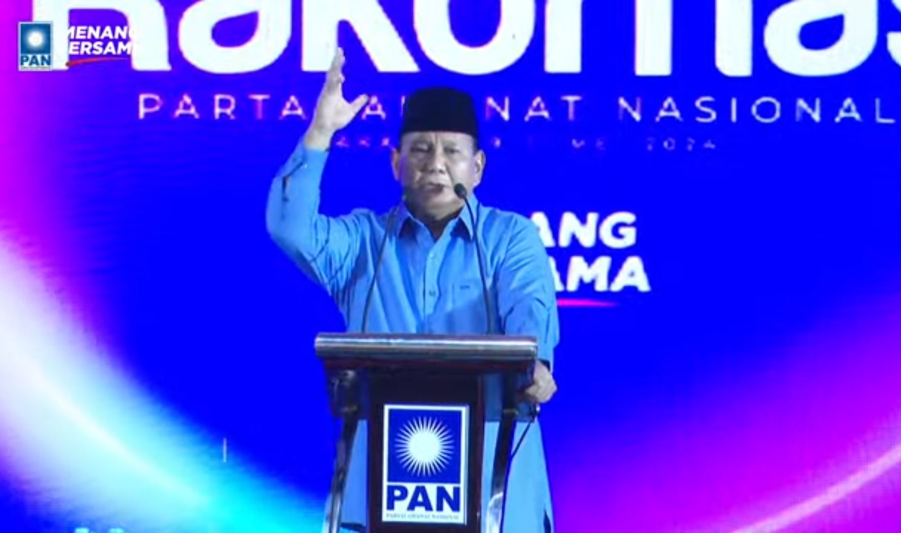 Presiden terpilih Prabowo Subianto di Rakernas PAN. <b>(YouTube)</b>