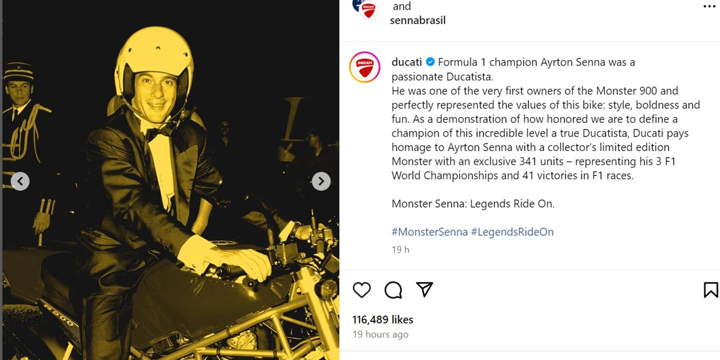 Aryton Senna saat menunggangi motor Ducati <b>(Instagram Ducati)</b>