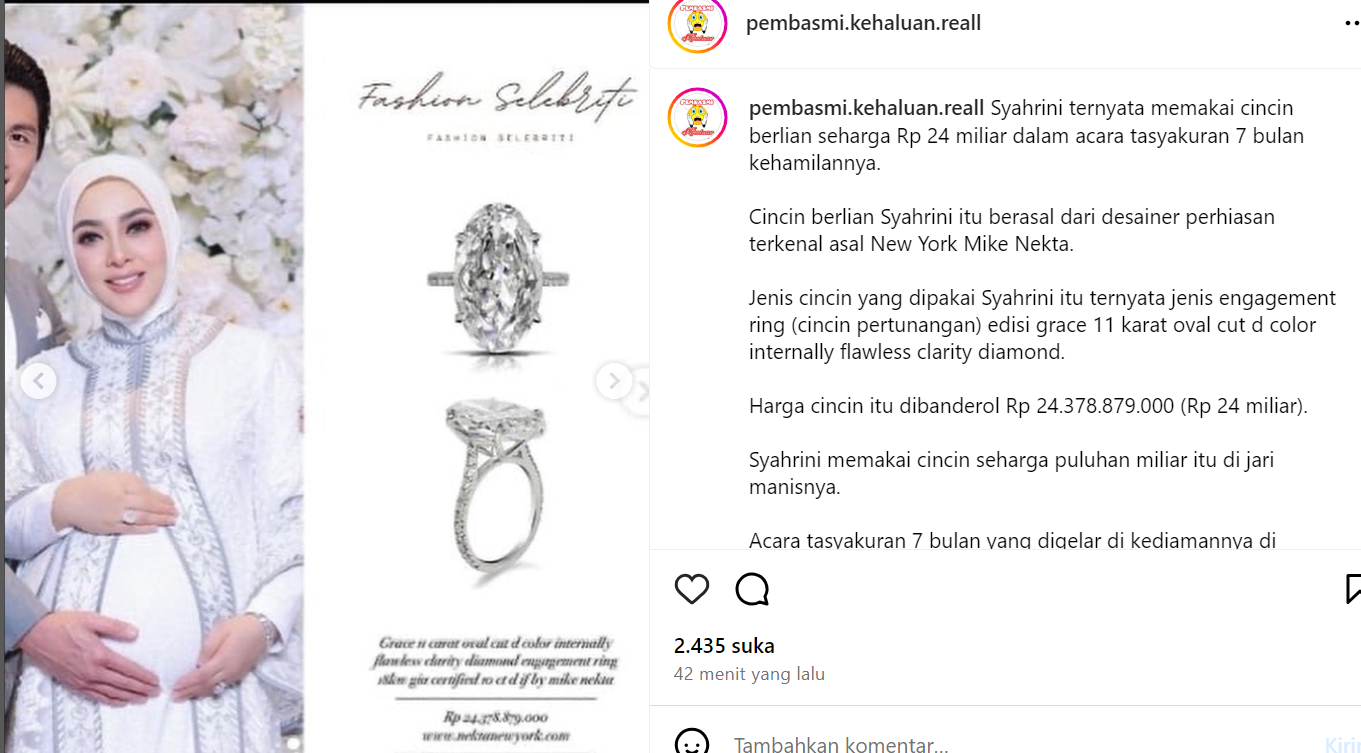 Harga cincin Syahrini  <b>(Instagram )</b>